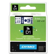 Картридж для принтеров этикеток DYMO D1, 9 мм х 7 м, лента пластиковая, голубой шрифт, белый фон, S0720690 фото