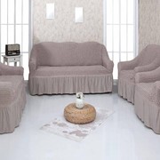 Комплект чехлов для дивана и 2 кресел серо-розовый фото