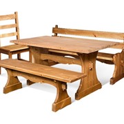 Набор мебели для отдыха (стол, скамья, стул) из массива фотография