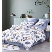 Полутораспальный комплект постельного белья на резинке из хлопка “Candie's“ Белый с зелеными и осенними фотография