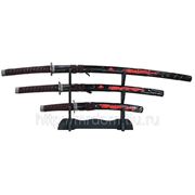 Набор самурайских мечей: катана, вакидзаси и танто "огненный дракон" на подставке 101см" (660371)