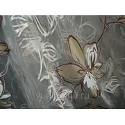 Ткань Органза Гарден, “белая, коричневые цветы 1“ фото