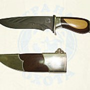 .Нож “СОКОЛ“ охотничий (дамаск) (отд.серебро,орех,самшит,гранат- фотография