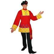 Карнавальный костюм Веселые елки Русская народная рубаха Петр с поясом (красная) взрослый, 56-58 фото