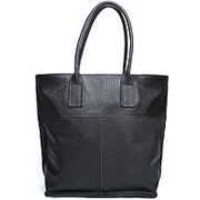 Женская черная кожаная сумка-шопер без подкладки фото