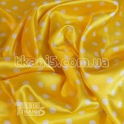 Ткань Атлас горох желто - белый (7-8 мм) 2745