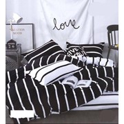 Комплект постельного белья полутораспальный чёрный в белую полоску фото