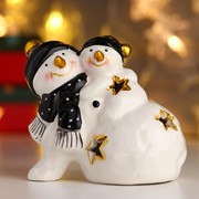 Сувенир керамика свет 'Снеговички, чёрные колпаки и шарфы' 10х12х8 см фото