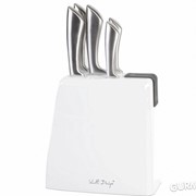 Набор из 5 ножей Vialli Design в подставке с ножеточкой белый (5905933235596) фотография
