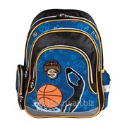 Рюкзак Brauberg (Брауберг) для учеников начальной школы, синий/оранжевый, баскетбол, 39х29х14 см