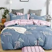 Полутораспальный комплект постельного белья из сатина 145гр Темно-голубой с цветными веточками и розовый с фото