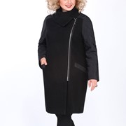 Пальто из шерсти и плащевки для полных “Сабина“ 54-62 большого размера из шерсти зимнее черное фотография
