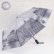 Зонт автоматический 'Города', 3 сложения, 8 спиц, R 46 см, цвет чёрный/белый МИКС фотография