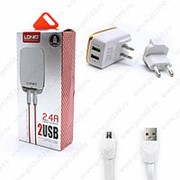 Сетевое Зарядное Устройство LDNIO 2.4A+2 USB Micro USB Original White (Белый) фотография