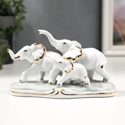 Сувенир керамика “Семья слонов“ белый с золотом 15х9,5х6,5 см фото