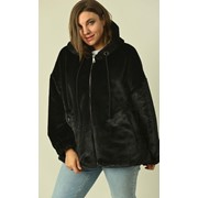 Меховое пальто короткое черное с капюшоном Д 1578 р. 48-52 фото