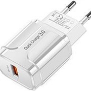 Сетевое зарядное устройство GSMIN TE-023 быстрая зарядка Quick Charge 3.0 USB (до 12V, 3A) (Белый) фото