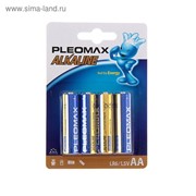 Батарейка алкалиновая Pleomax, AA, LR6-4BL, 1.5В, блистер, 4 шт. фото
