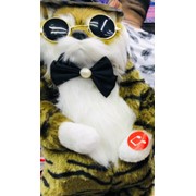 Мягкая игрушка танцующий кот музыкальный 30 см в очках коричневый фото