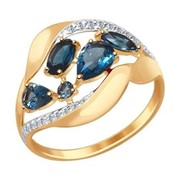 Кольцо из золота с синим топазом и фианитами (714729) фотография