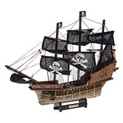 Корабль сувенирный средний «Трёхмачтовый», борта деревянные, паруса чёрные пиратские, микс, 45 х 9 х 37 см