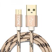 Дата-кабель TOPK USB 2.0 AM/ Micro USB 5V/ 2.1A Золотой фото