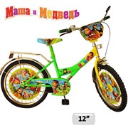 Велосипед 2-х колес 12“ 131208 (1шт) Маша и Медведь со звонком, зеркалом, вставками в колесах фото