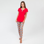 Пижама женская, цвет красный/бежевый, размер 42 фото