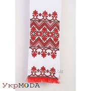 Свадебный рушник ручной работы с вышитым широким орнаментом. Красная бахрома (МА-0281)