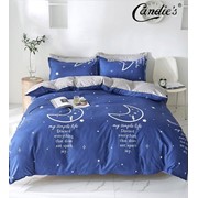 Полутораспальный комплект постельного белья на резинке из поплина “Candie's“ Синий с надписями и месяцами со фото