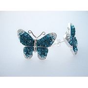 Серьги “Голубые бабочки“ серебряные Сваровски фото
