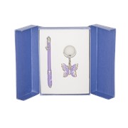 Набор подарочный Langres Butterfly: ручка шариковая + брелок, фиолетовый фотография