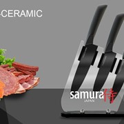 Набор из трех черных керамических ножей и подставки SAMURA ECO-CERAMIC фотография