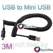 Спиральный кабель-переходник с USB на Mini USB (3 м.) фотография
