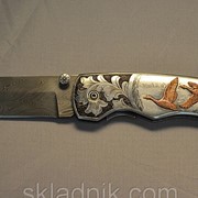 Авторский складной нож из дамасской стали “На утку“ фото
