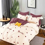 Полутораспальный комплект постельного белья из сатина “Lorida A+B“ Светло-персиковый с красными сердечками и фото