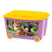Декоративная коробка, ящик для игрушек с аппликацией “Маша и Медведь“ на колесиках 58*39*33,5 см сиреневый фото