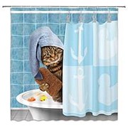 Кошка для купания Ванная комната Занавеска для душа Водонепроницаемы Ткань с 12 крючками фото
