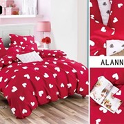 Комплект постельного белья Евро из сатина “Alanna“ Красно-розовый с белыми сердечками и белый с черными фото