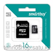 Micro SDHC карта памяти Smartbuy 16GB Сlass 10 с адаптером SD фото