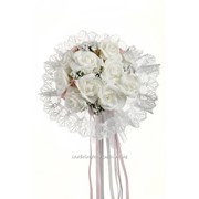 Букет для невесты №09, белый/розовые бутоны (розы латекс, 11 шт)
