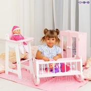Набор кукольной мебели (стул+люлька+шкаф), цвет Розовый фото