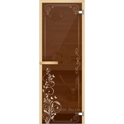 Дверь для бани Арт-серия (AJIO) 7х19 (8мм) с рисунком: коробка -осина/липа: Дашин узор фото