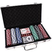 Игра набор для покера: 300 фишек без номинала (11 гр), 2 колоды карт х 54 шт., 5 кубиков 20,5х38 см, в чемодан фото