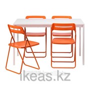 Стол и 4 стула, белый, оранжевый МЕЛЬТОРП,НИССЕ фотография