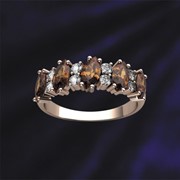 Золотое кольцо с фианитом и полудрагоценными камнями фото