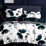 Семейный комплект постельного белья из поплина “Senbol“ Белый и темно-зеленый с бабочками с узорами фото