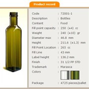 Бутылка стекляная Мараска (Maraska) 250 мл для пищевых растительных масел, бальзамов, уксусов, сиропов, соусов и т.п