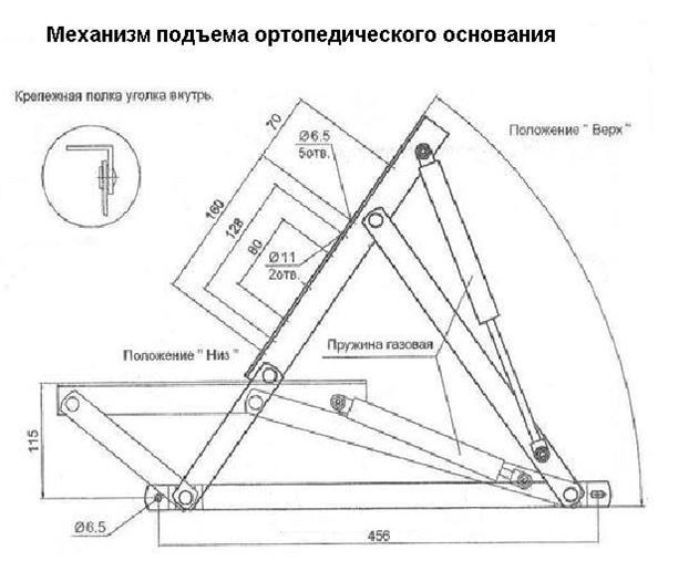 Подъемный механизм для кровати схема установки и чертеж - фото