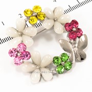 Брошь ''Круг — цветочки'' с камнями разного размера, (4 см) 222148(3) фото